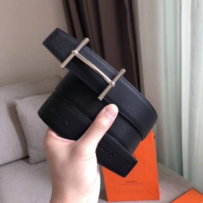 Hermes H d Ancre Reversible Belt In Black/Ardoise Leather