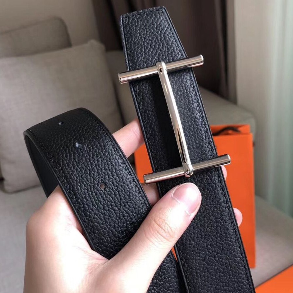 Hermes H d Ancre Reversible Belt In Black/Ardoise Leather