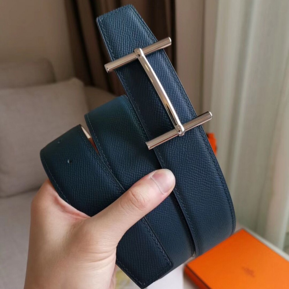 Hermes H d Ancre Reversible Belt In Blue/White Epsom Leather