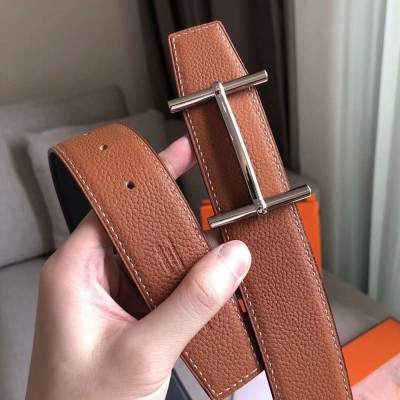 Hermes H d Ancre Reversible Belt In Brown/Noir Leather