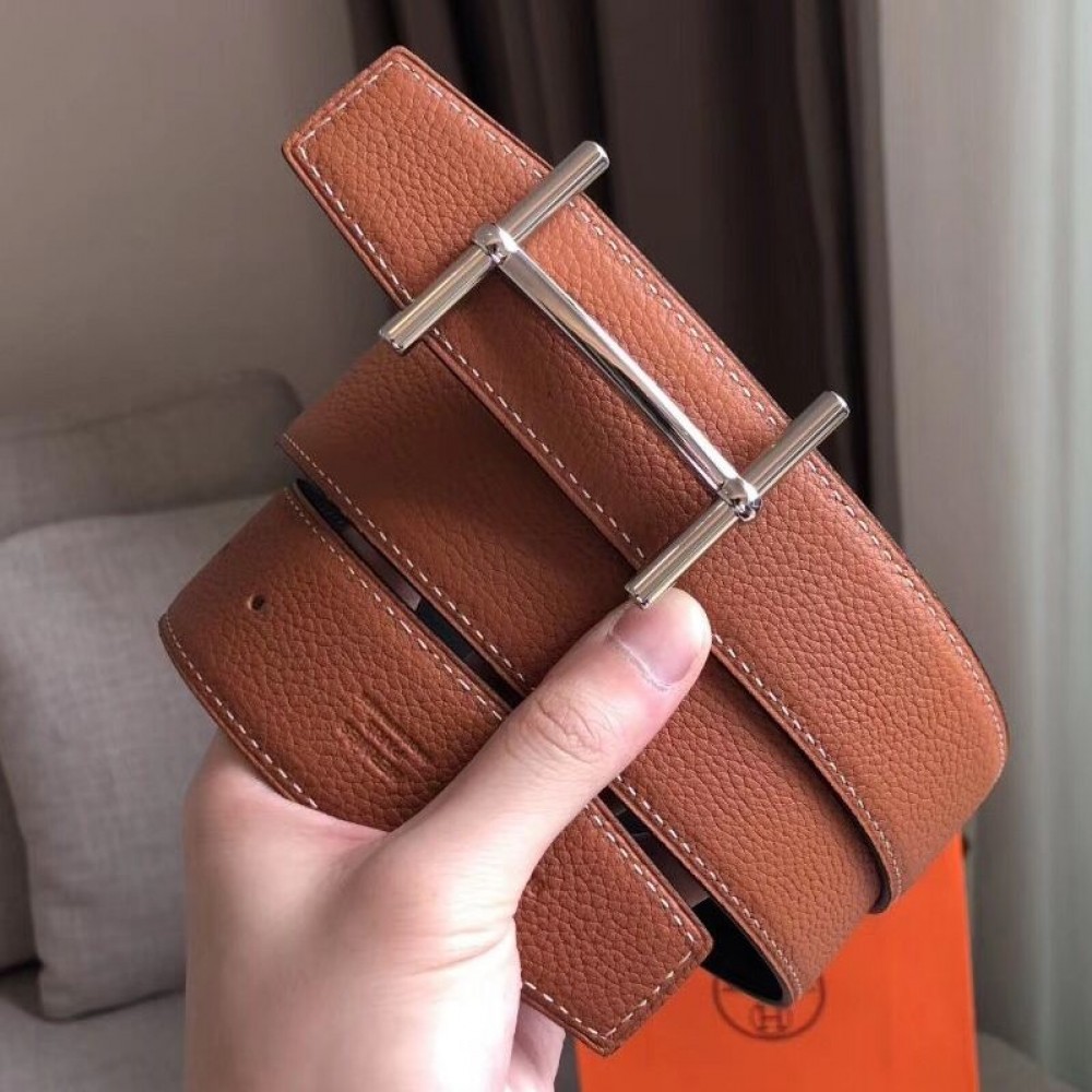 Hermes H d Ancre Reversible Belt In Brown/Noir Leather