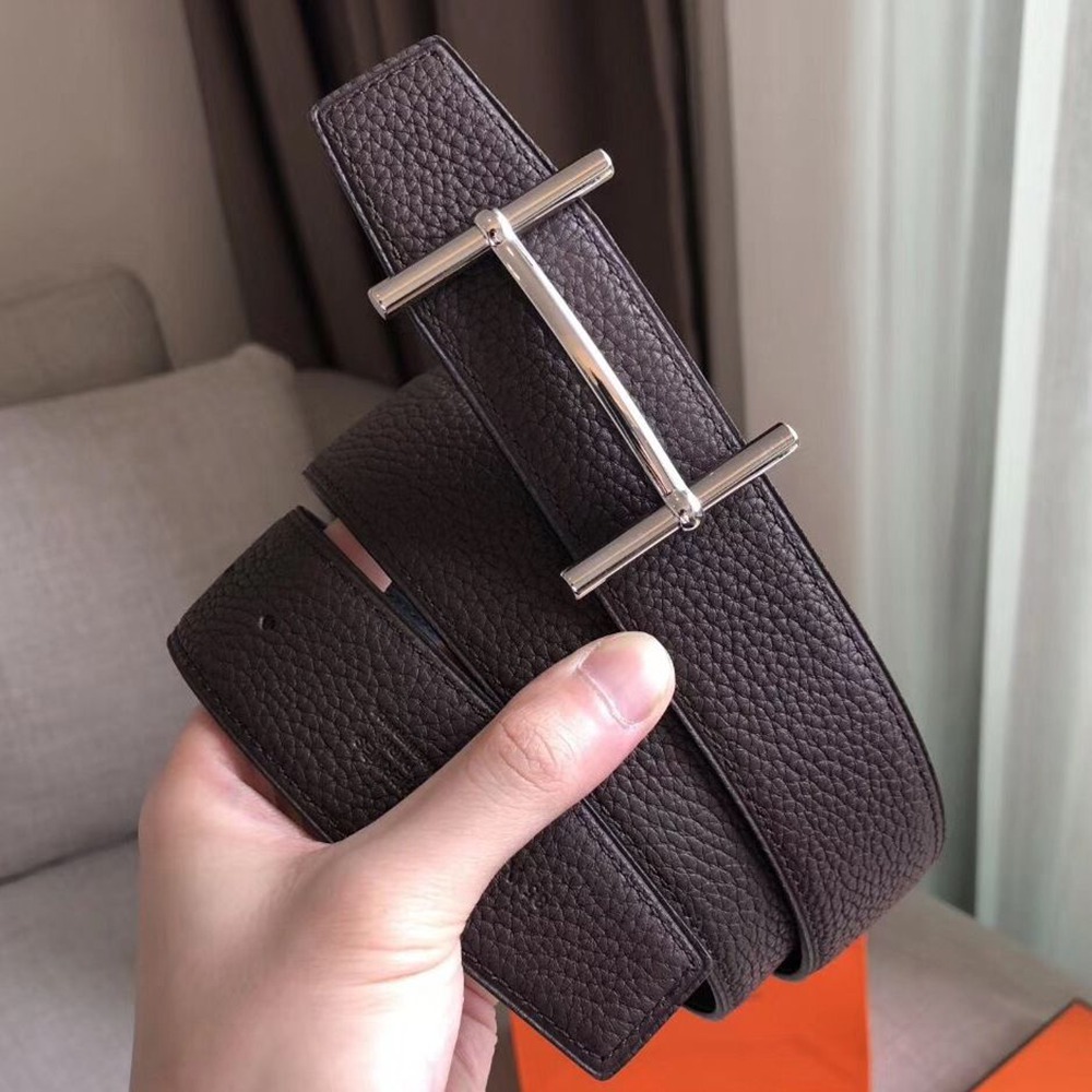 Hermes H d Ancre Reversible Belt In Cafe/Noir Leather