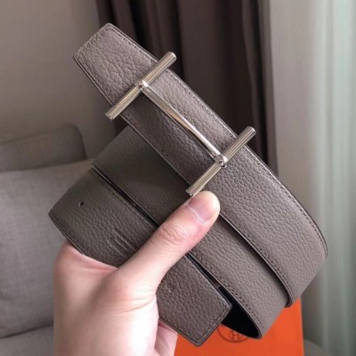 Hermes H d Ancre Reversible Belt In Grey/Noir Leather