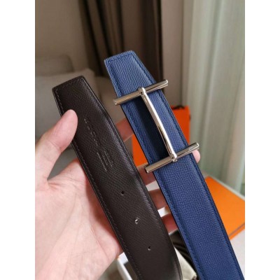 Hermes H d Ancre Reversible Belt In Indigo/Black Epsom Leather