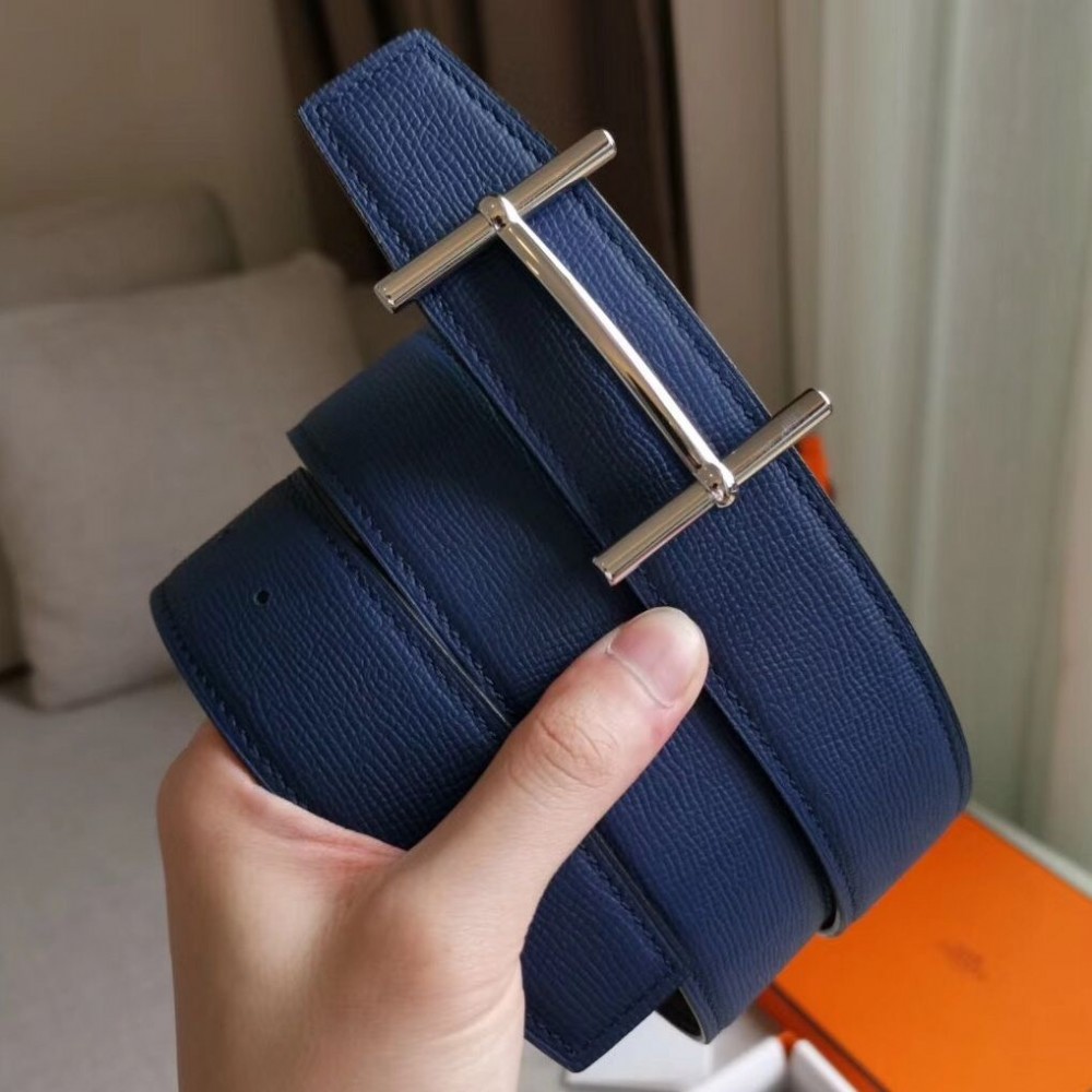 Hermes H d Ancre Reversible Belt In Indigo/Black Epsom Leather