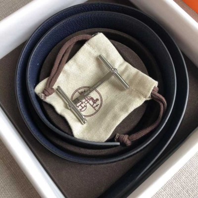 Hermes H d Ancre Reversible Belt In Sapphire/Ardoise Leather