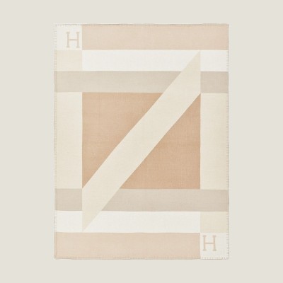 Hermes H Drapeau Blanket in Naturel and Grege Cashmere