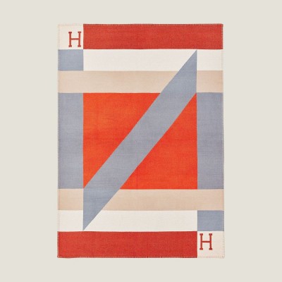 Hermes H Drapeau Blanket in Terracotta and Grey Cashmere