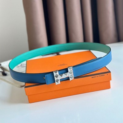 Hermes H Medor Reversible Belt 24MM in Green Epsom Leather