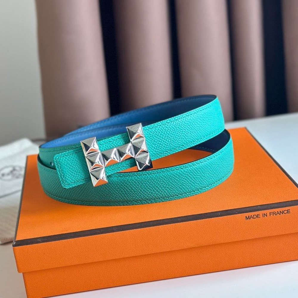 Hermes H Medor Reversible Belt 24MM in Green Epsom Leather