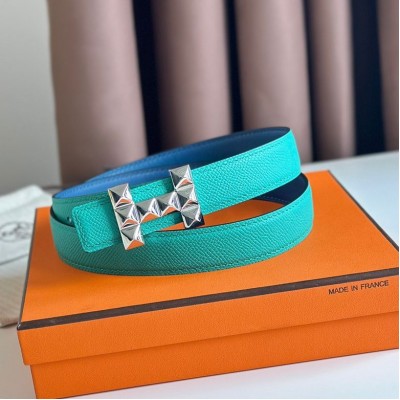 Hermes H Medor Reversible Belt 24MM in Green Epsom Leather