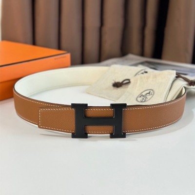 Hermes H Reversible 38MM Belt with matte Buckle in White and Gold Epsom Leather