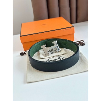 Hermes H Reversible Belt 32MM in Black and Green Epsom Leather