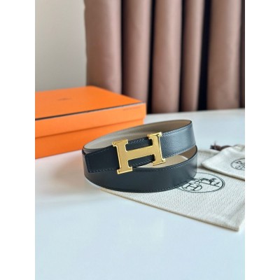 Hermes H Reversible Belt 32MM in Black Clemence Leather