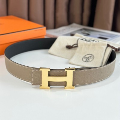 Hermes H Reversible Belt 38MM in Grey and Black Epsom Leather