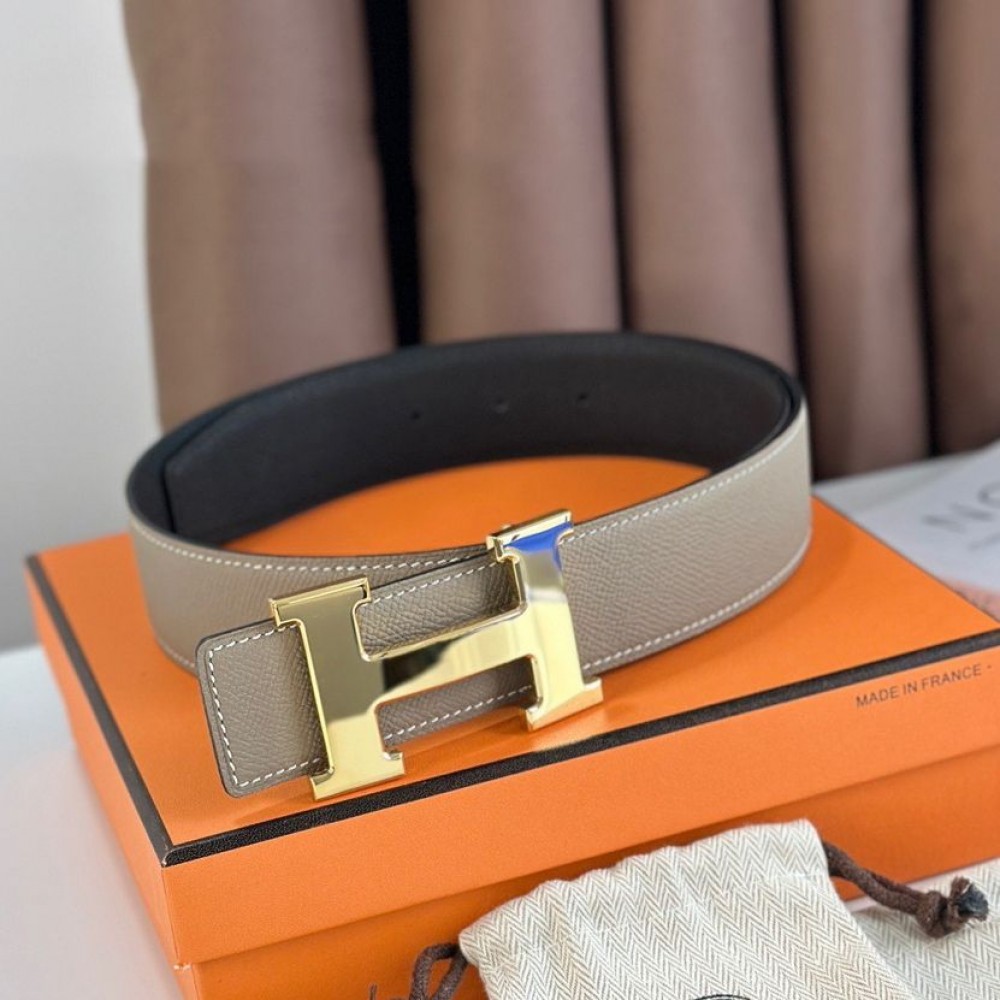 Hermes H Reversible Belt 38MM in Grey and Black Epsom Leather