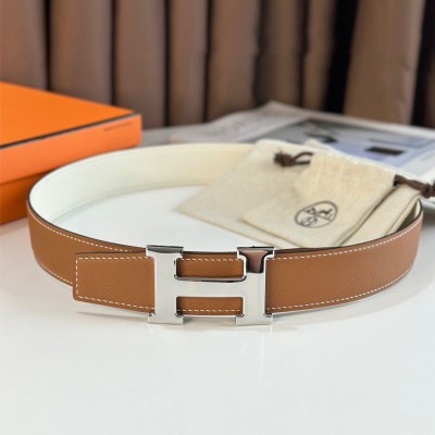 Hermes H Reversible Belt 38MM in White and Gold Epsom Leather