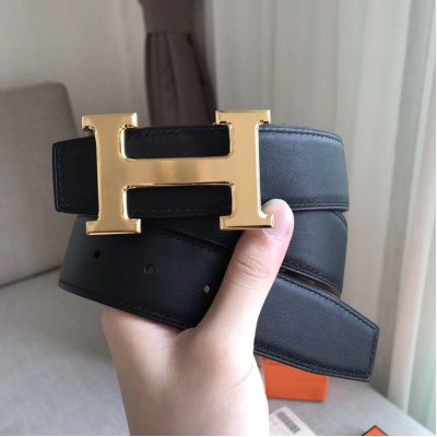 Hermes H Reversible Belt In Grey/Black Swift Leather