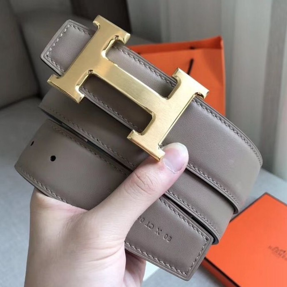 Hermes H Reversible Belt In Grey/Black Swift Leather