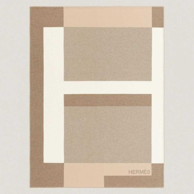 Hermes H Riviera Blanket in Beige Wool and Cashmere