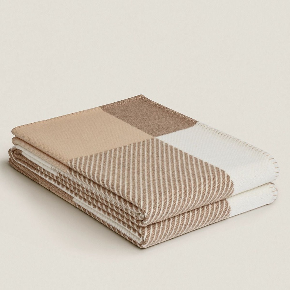 Hermes H Riviera Blanket in Beige Wool and Cashmere