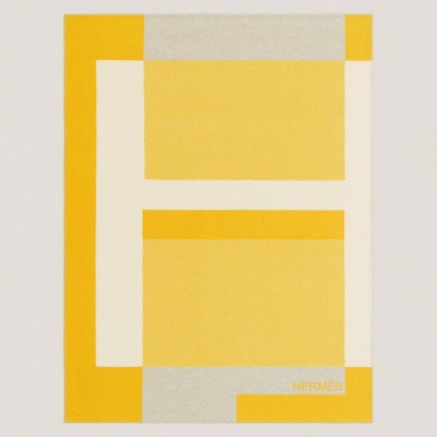 Hermes H Riviera Blanket in Yellow Wool and Cashmere