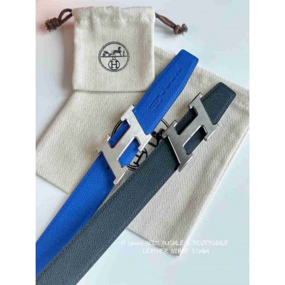 Hermes H Speed Reversible Belt 32MM in Blue and Green Epsom Calfskin