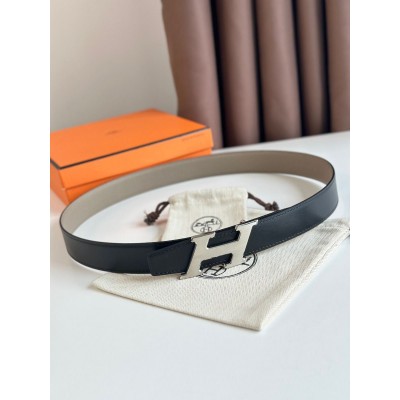 Hermes H Speed Reversible Belt 32MM in Grey Clemence Leather