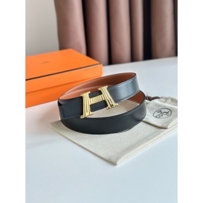 Hermes H Take Off Reversible Belt 32MM in Gold Clemence Leather