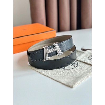 Hermes H Take Off Reversible Belt 32MM in Grey Clemence Leather