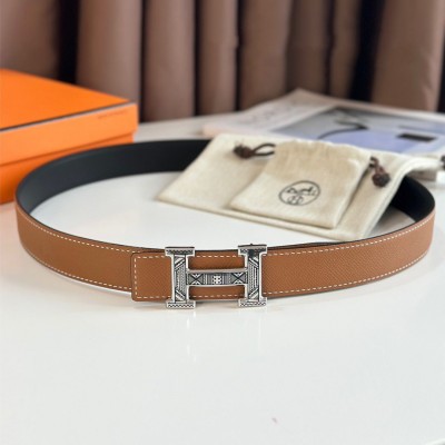 Hermes H Touareg Reversible Belt 32MM in Gold Epsom Leather