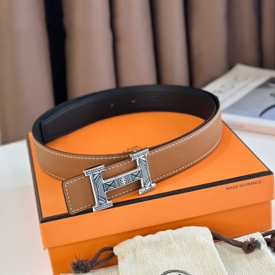 Hermes H Touareg Reversible Belt 32MM in Gold Epsom Leather