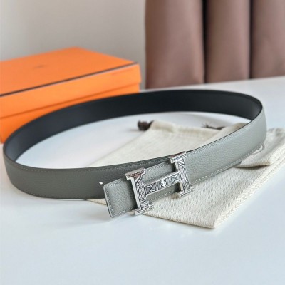 Hermes H Touareg Reversible Belt 32MM in Grey Clemence Leather