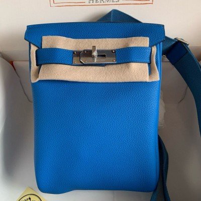 Hermes Hac a Dos PM Backpack in Blue Hydra Clemence Leather