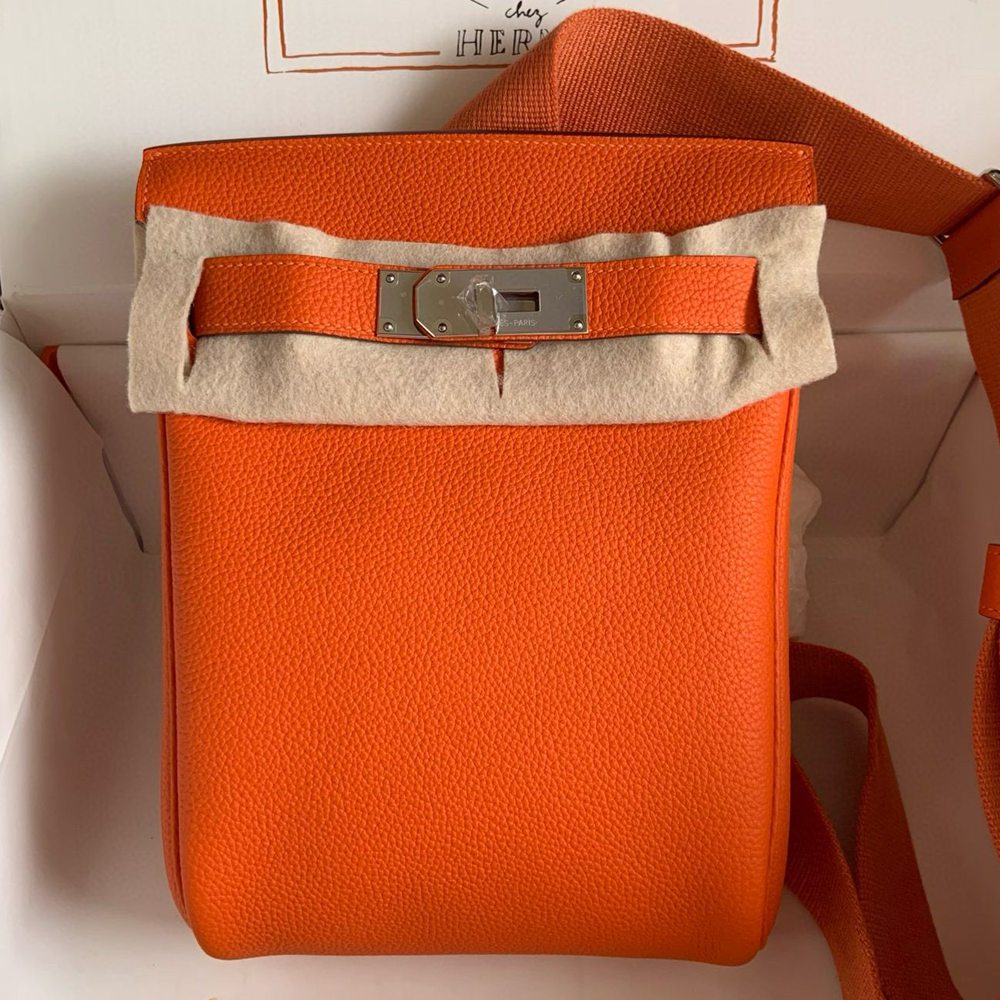 Hermes Hac a Dos PM Backpack in Orange Clemence Leather