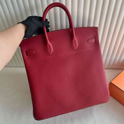 Hermes HAC Birkin 40 Handmade Bag in Red Clemence Leather