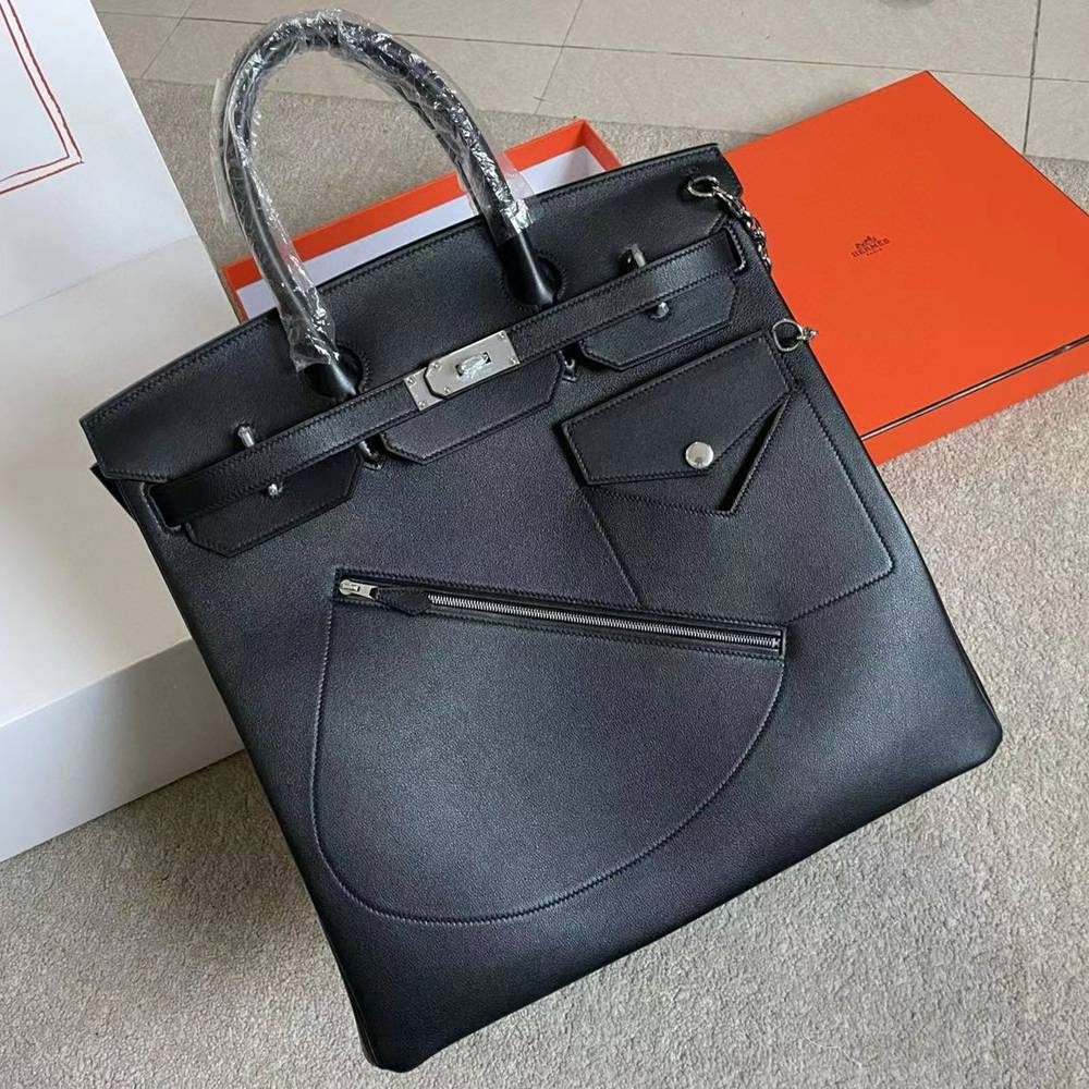 Hermes HAC Birkin Rock 40 Handmade Bag in Black Evercolor Leather