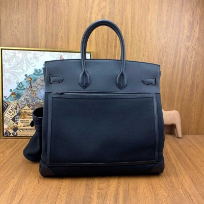 Hermes HAC Cargo Birkin 40 Handmade Bag in Black Toile