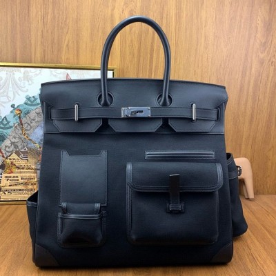 Hermes HAC Cargo Birkin 40 Handmade Bag in Black Toile