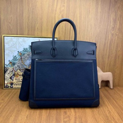 Hermes HAC Cargo Birkin 40 Handmade Bag in Blue Nuit Toile