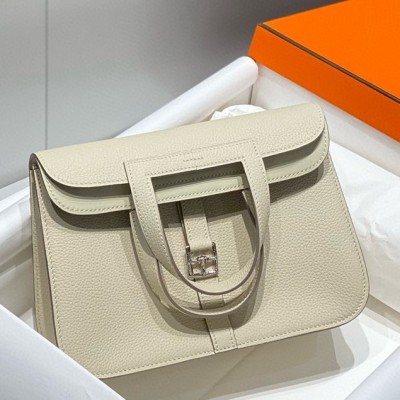 Hermes Halzan 25 Bag in Craie Clemence Leather