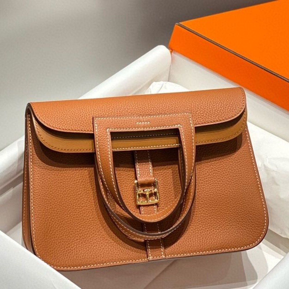 Hermes Halzan 25 Bag in Gold Clemence Leather