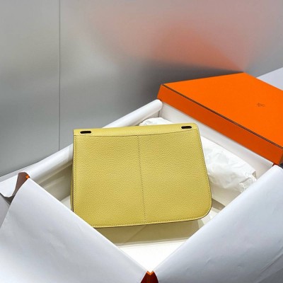 Hermes Halzan 25 Bag in Jaune Poussin Clemence Leather