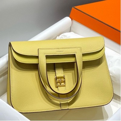 Hermes Halzan 25 Bag in Jaune Poussin Clemence Leather