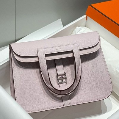 Hermes Halzan 25 Bag in Mauve Pale Clemence Leather