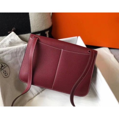 Hermes Halzan 31cm Bag In Bordeaux Clemence Leather