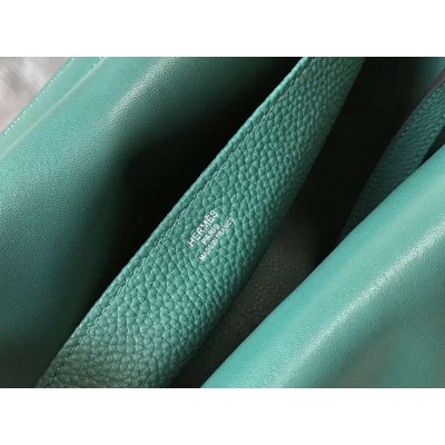 Hermes Halzan 31cm Bag In Malachite Clemence Leather