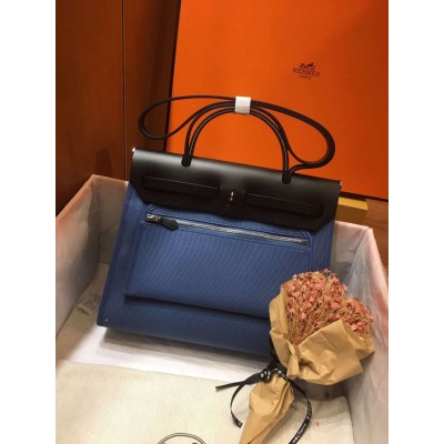 Hermes Herbag Zip 31cm Bag In Black And Blue