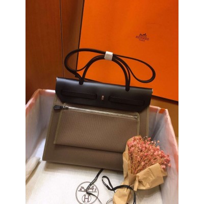 Hermes Herbag Zip 31cm Bag In Black And Taupe