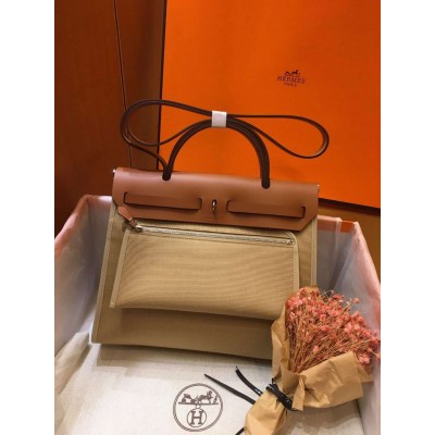 Hermes Herbag Zip 31cm Bag In Brown And Beige